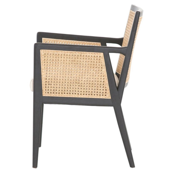 Annette Coastal Beach White Flax Performance Woven Natural Cane Ebony Oak Arm Chair