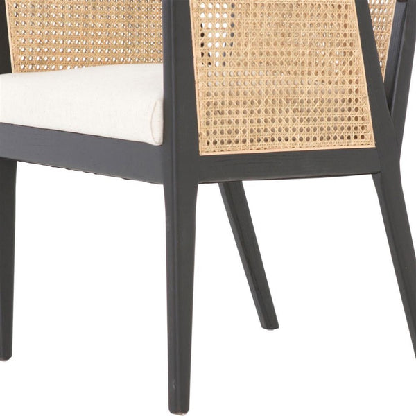 Annette Coastal Beach White Flax Performance Woven Natural Cane Ebony Oak Arm Chair