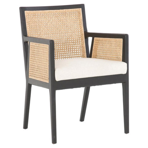Annette Coastal Beach White Flax Performance Woven Natural Cane Ebony Oak Arm Chair
