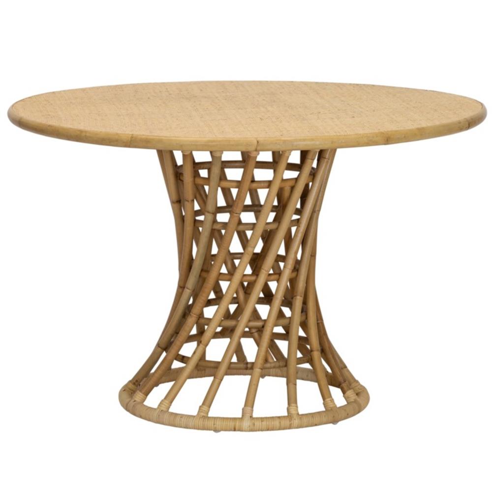 Loren Coastal Beach Natural Brown Rattan Round Dining Table - 48D